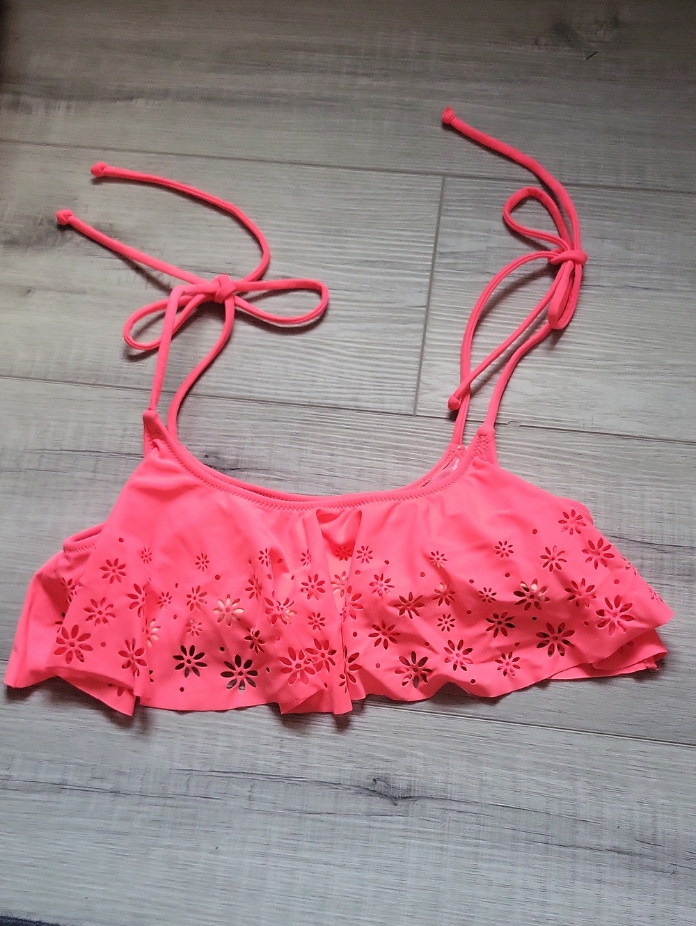 PINK Victoria's Secret Neon Pink Floral Laser-Cut Ruffle Camisole Bikini Top